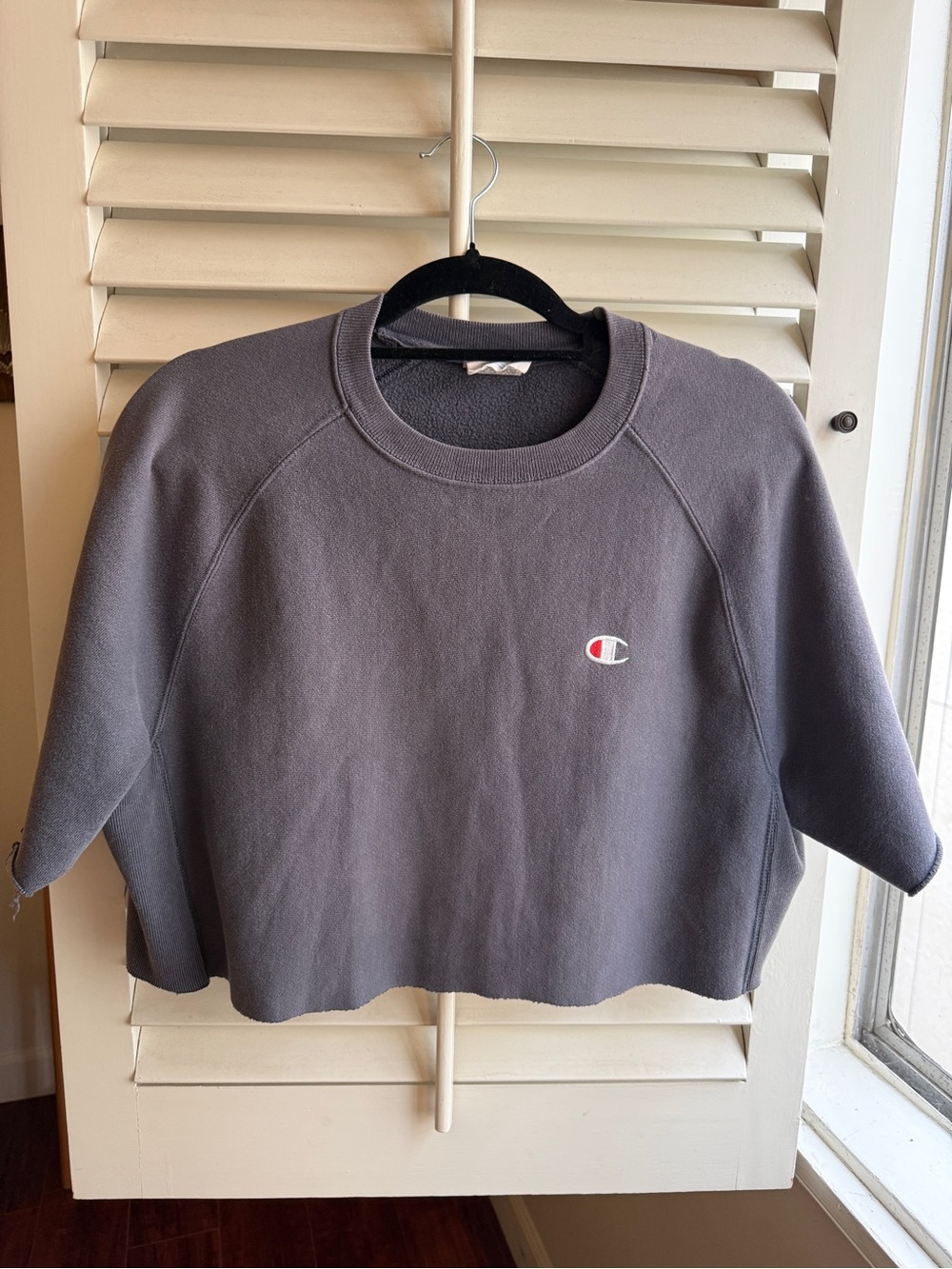 Retro Champion Cropped Crewneck Sweatshirt - Charcoal Gray